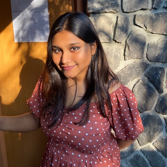 Polka Dotted Flare Pleated Fall Dress with Puffed Sleeves - Picture 1 of 5